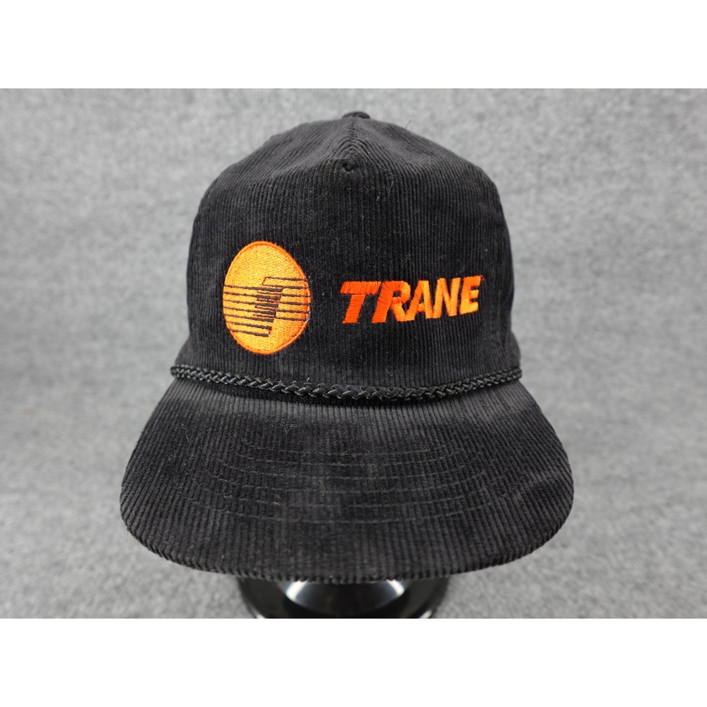 Vintage Trane HVAC Corduroy Rope Hat Snapback Black‎ Orange KC Mens OSFM